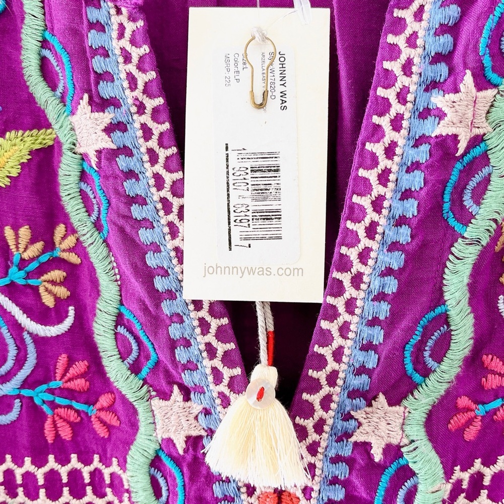 NWT Johnny Was Arzella Blouse Purple Magenta Embroidered Pullover Top Size Large - Picture 3 of 13